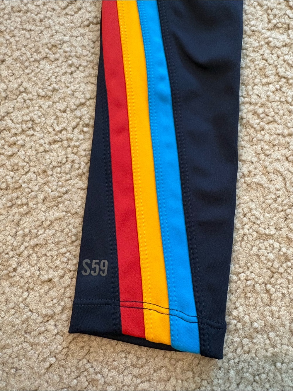 Splits59 Bianca Navy High-Rise Leggings with Rainbow Side Stripes - Picture 4 of 4